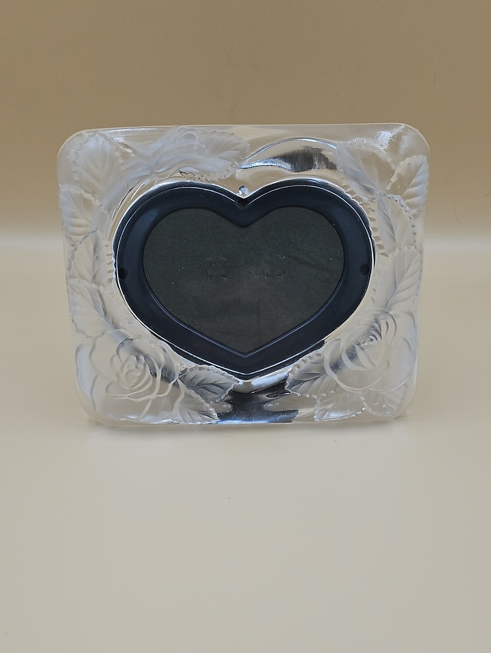 Clear Glass Heart Photo Frame with Floral Relief